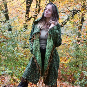 The Enchantment Cloak • Hooded Festival Blanket Cloak • Unisex Paisley Cape Coat • Warm Winter Poncho • Vegan Wool Scarf • Long Boho Shawl
