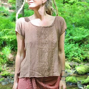 Natural Cotton Block Print Top Tribal Beach Cover Up Summer Gaia Top Women Earthy Natural Clothing Linen Festival Wear Calluna Brown