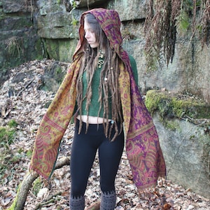 Paisley Hood Scarf • Unisex Boho Hooded Shawl Wrap • Blanket Hoodie Suraya Scarf • Vegan Wool Hood Scarf Cape • Warm Scarves Women • Calluna