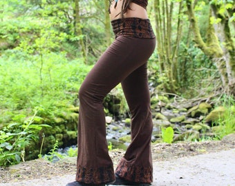 Cotton Flared Yoga Pants • Comfy Flared Leggings • Snakeskin Trousers Women • Flared Bell Bottoms Festival Pants • Calluna Clothing