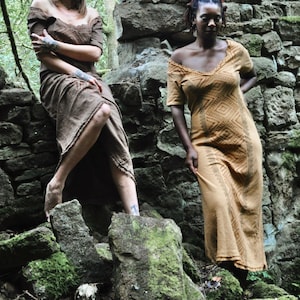 Long Tribal Dress • Litha Dress • Rustic Maxi Dress • Earthy Block Print Dress • Simple Wedding Dress • Natural Fibre Clothing • Calluna