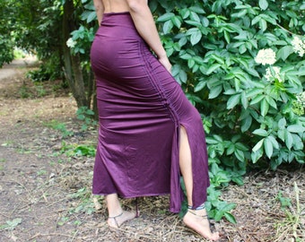 Boho Plant Viscose Maxi Skirt • Sexy Slit Dance Costume • Meera Mermaid Skirt