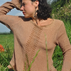 Natural Cotton Block Print Top • Tribal Long Sleeve Devi Top • Summer Blouse Women • Earthy Natural Clothing • Linen Festival Wear • Calluna