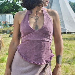 Rückenfreies Neckholder-Top aus Roh-Baumwolle • Festival-Top mit offenem Rücken • Sexy Shakti Tribal erdige Kleidung • Natürliche Öko-Kleidung • Calluna