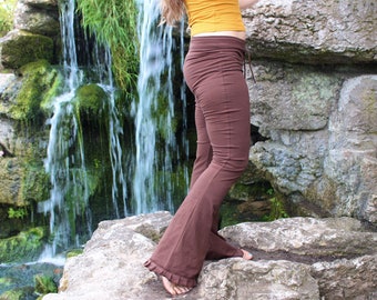 Brown Cotton Flared Yoga Pants 5 COLOURS • Comfy Leggings Yoga Trousers • Bell Bottoms Flares • Hippy Boho Festival Clothing Women • Calluna