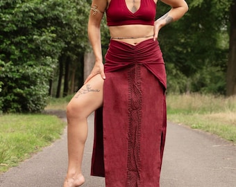 Tribal Seite Schlitz Rock • Adeya Rock • Rustikal Maxi Rock • Naturfaser Kleidung • Weiß Maxi Rock Frauen • Langer Boho Rock