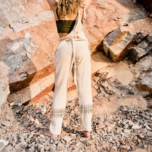 Raw Cotton Block Print Dungarees • Unisex Cotton Overalls • Natural Linen Jumpsuit • Durga Summer Overalls • Tribal Clothing Women • Calluna