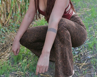 Tribal Cotton Flared Yoga Pants • Comfy Leggings Women Trousers • Geometric Bell Bottoms Flares • Peyote Festival Clothing • Calluna