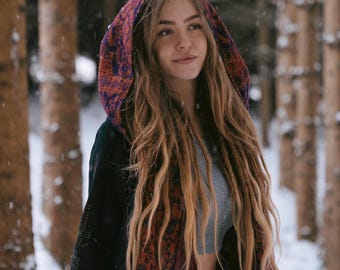 Paisley Hood Scarf • Unisex Boho Hooded Shawl Wrap • Blanket Hoodie Suraya Scarf • Vegan Wool Hood Scarf Cape • Warm Scarves Women • Calluna
