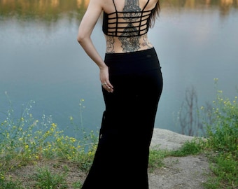 Mermaid Maxi Skirt • Long Boho Slit Skirt • Cotton Sexy Side Split Skirt • Tribal Fusion Meera Dance Skirt • Flamenco Bellydance Costume