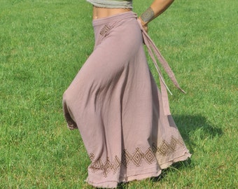 Cotton Maxi Wrap Skirt • Natural Earthy Clothing • Raw Cotton Block Print Rose Maxi Skirt Women • Long Boho Festival Shakti Skirt • Calluna
