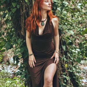 The Chantress Dress • Cowl Neck Midi Dress • Side Split Long Dress • Boho Maxi Dress Women • Goddess Dance Wear • Backless Dress • Calluna