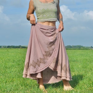 Raw Cotton Block Print Maxi Wrap Skirt • Natural Earthy Clothing • Rose Maxi Skirt Women • Long Boho Festival Shakti Skirt • Calluna