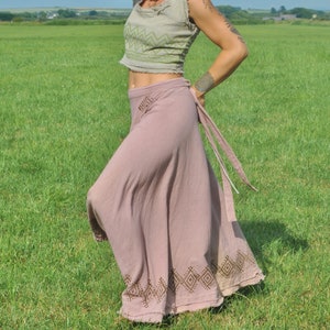 Cotton Maxi Wrap Skirt • Natural Earthy Clothing • Raw Cotton Block Print Rose Maxi Skirt Women • Long Boho Festival Shakti Skirt • Calluna