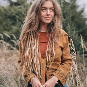 Raw Cotton Wrap Top • Block Print Hooded Bell Sleeve Akashic Wrap Crop • Festival Flared Hood Top • Earthy Natural Tribal Wear • Calluna