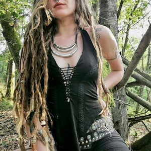 Black Braided Halter Lakshmi Top • Lace Cotton Sexy Backless Crop Women • Slit Weave Braided Pixie Top • Calluna
