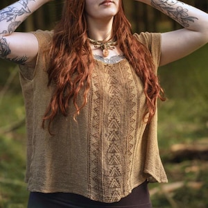 Natural Cotton Block Print Top • Tribal Beach Cover Up • Summer Gaia Top Women • Earthy Natural Clothing • Linen Festival Wear • Calluna