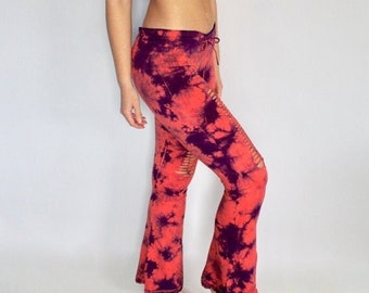 Tie Dye Flared Yoga Pants 6 COLOURS • Cotton Leggings Yoga Trousers • Tie Dye Bell Bottoms Flares • Hippy Festival Clothing Women • Calluna