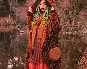 The Enchantment Cloak • Hooded Festival Blanket Cloak • Unisex Paisley Cape Coat • Warm Winter Poncho • Vegan Wool Scarf • Long Boho Shawl