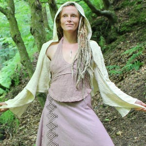 Raw Cotton Natural Wrap Top • Hooded Bell Sleeve Akashic Wrap Crop • Festival Flared Hood Top • Earthy Natural Tribal Wear • Calluna