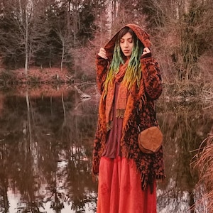 The Enchantment Cloak • Hooded Festival Blanket Cloak • Unisex Paisley Cape Coat • Warm Winter Poncho • Vegan Wool Scarf • Long Boho Shawl