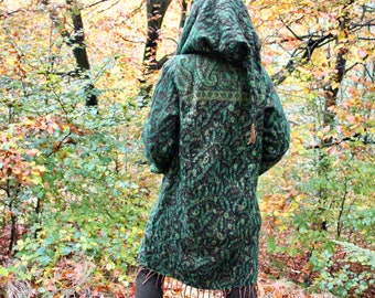 The Enchantment Cloak • Hooded Festival Blanket Cloak • Unisex Paisley Cape Coat • Warm Winter Poncho • Vegan Wool Scarf • Long Boho Shawl