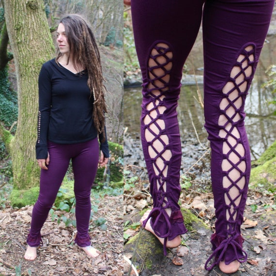 Plum Lace up Leggings Cut Out Cotton Braided Leggings Tribal Fusion Dance  Costume Laced Yoga Leggings Sexy Boho Pant Calluna Clothing -  Canada