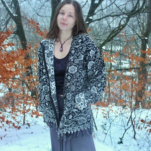 Boho Paisley Hoodie • Unisex Hooded Cape • Tassel Trim Hoody  • Long Hooded Coat Gypsystyle Hippy Festival Wear • Warm Gifts  • Calluna