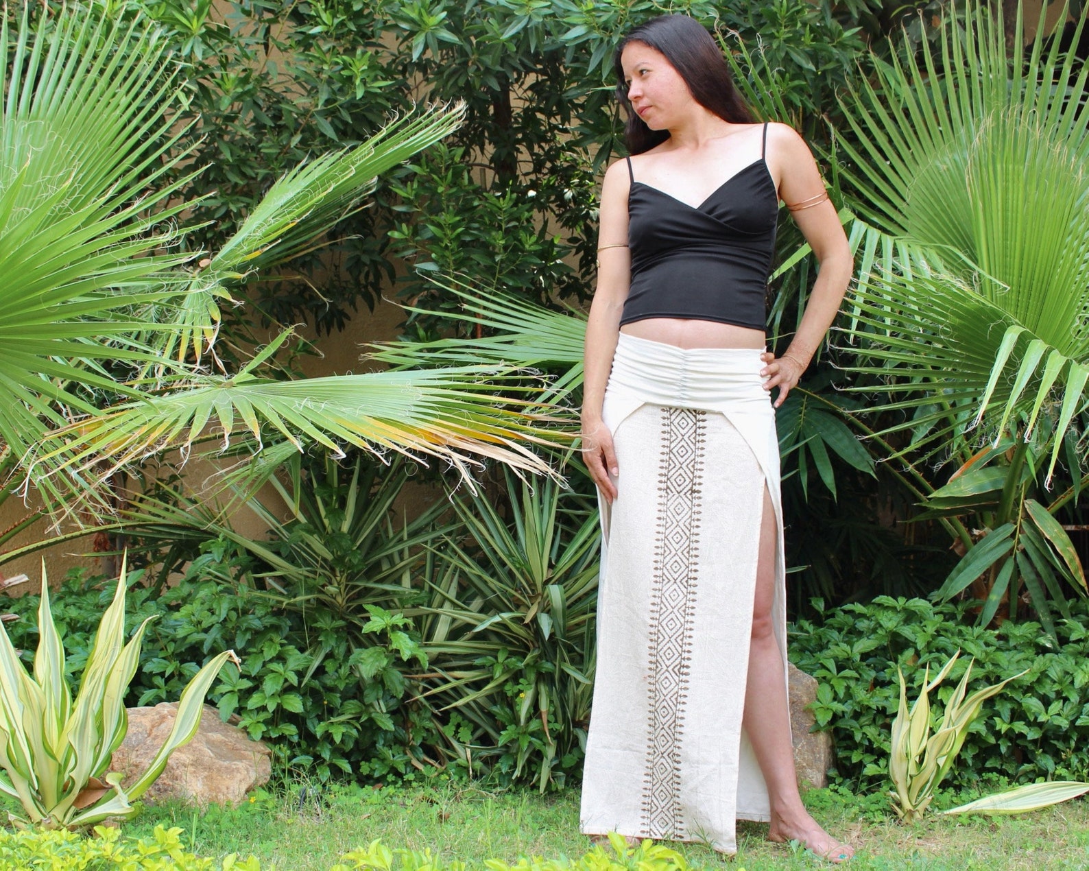 Tribal Side Split Skirt Adeya Skirt Simple Rustic Maxi Skirt Natural ...