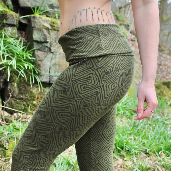 Tribal Cotton Flared Yoga Pants • Comfy Leggings Women Trousers • Geometric Bell Bottoms Flares • Peyote Festival Clothing • Calluna