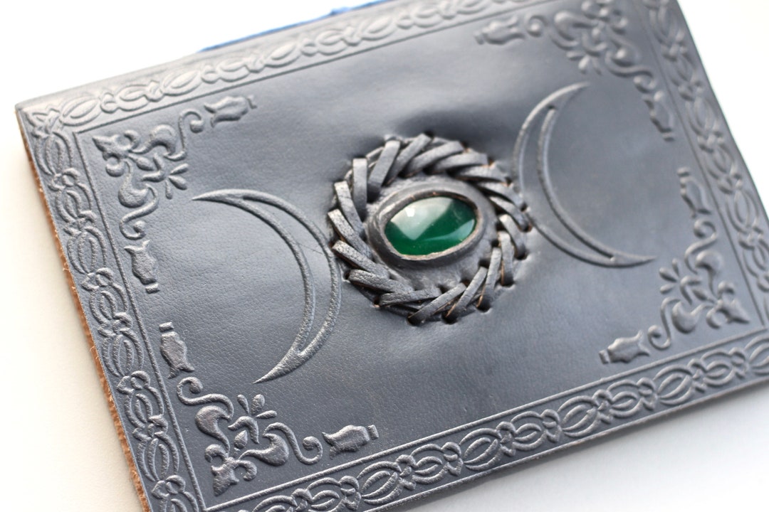Triple Moon Crystal Grey Leather Journal • Blank Witches Spell Book of ...
