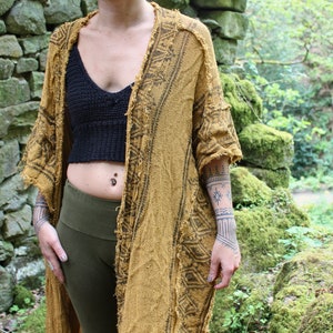 Goddess Kimono • Raw Cotton Block Print Long Earthy Robe • Shamanic Cloak Ritual Wear • Tribal Clothing • Long Earthy Kali Kimono