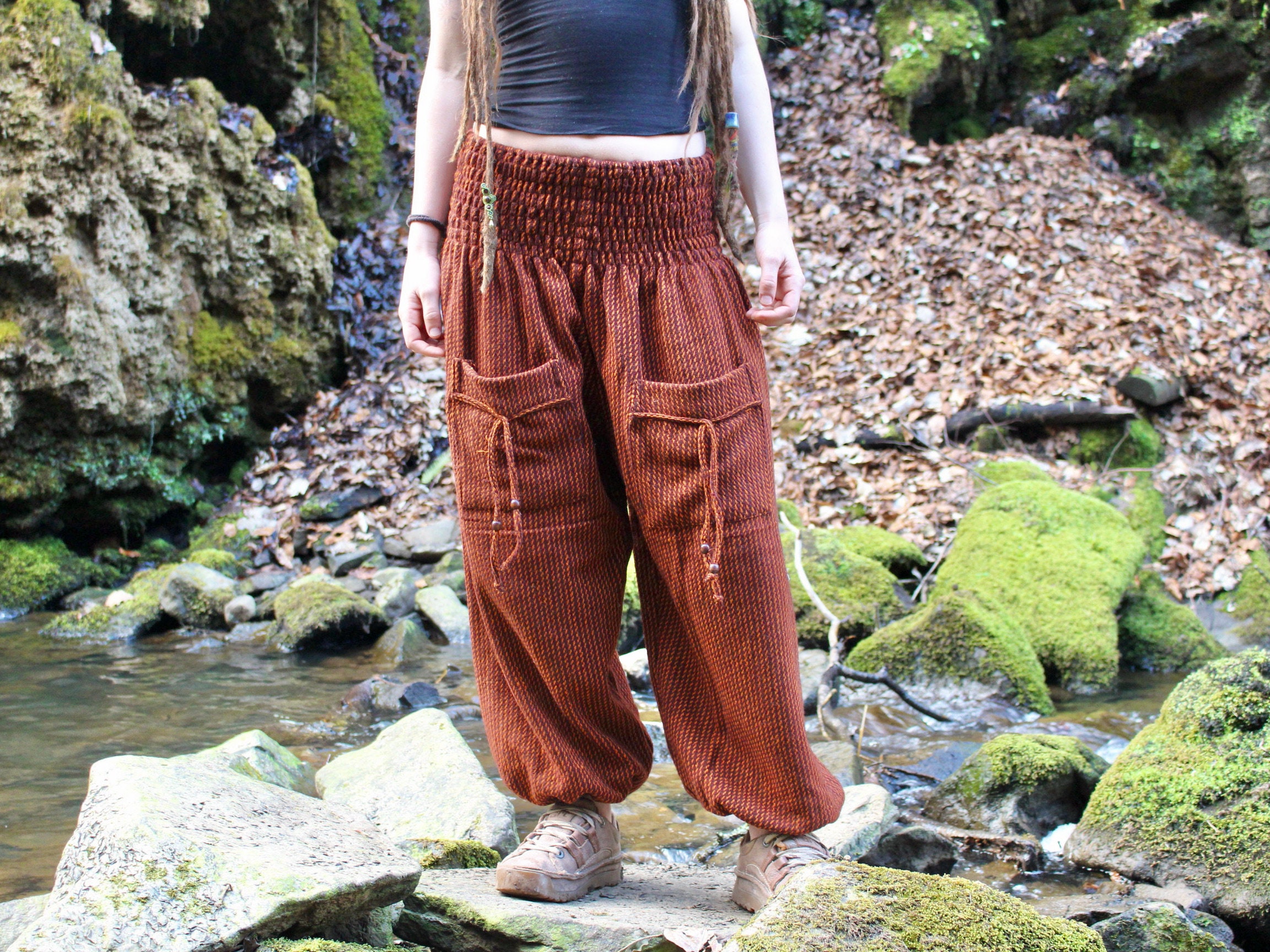 Warm Fleece Rust Orange Harem Pants 