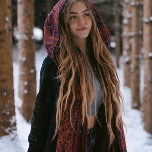 Paisley Kapuzenschal • Unisex Boho Kapuzen Schal Wrap • Decke Hoodie Suraya Schal • Vegan Wolle Kapuzen-Schal Cape • Warme Schals Frauen • Calluna Bild 9