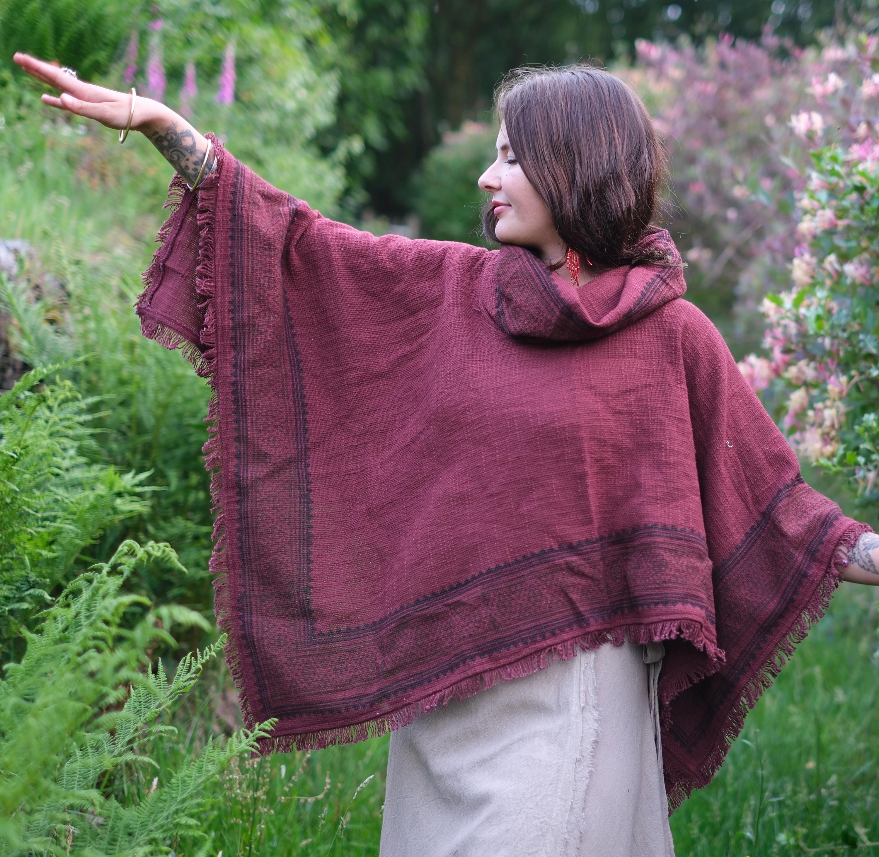 Cowl Neck Poncho * Raw Cotton Block Print Tribal Top * Oversized Shawl * Festival Cover Up * Earthy Natural Wear Pachamama * Calluna