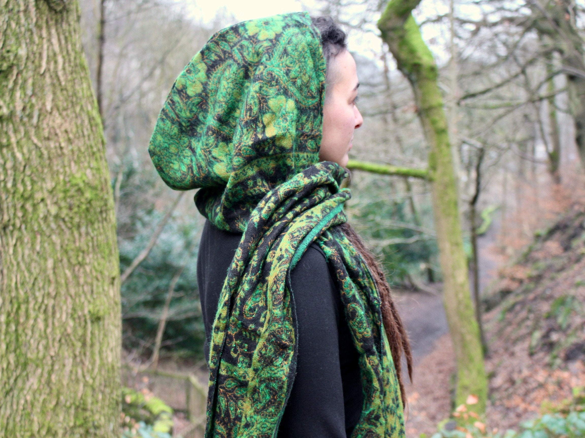 Paisley Hood Scarf Unisex Boho Hooded Scarf Shawl Wrap -  Canada