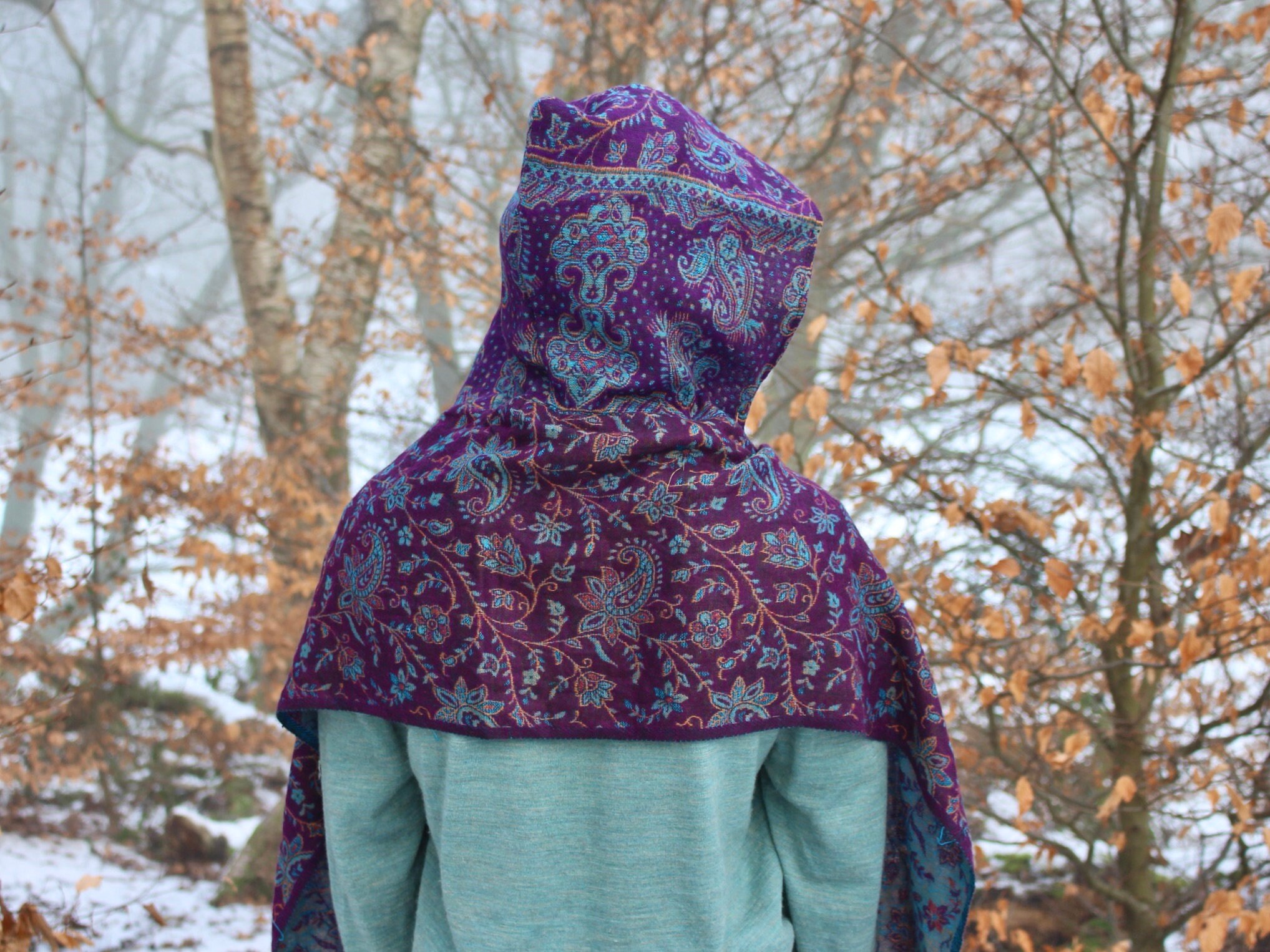 Paisley Hood Scarf • Unisex Boho Hooded Shawl Wrap • Blanket Paisley Hood Scarf • Unisex Boho Hooded Shawl Wrap • Blanket