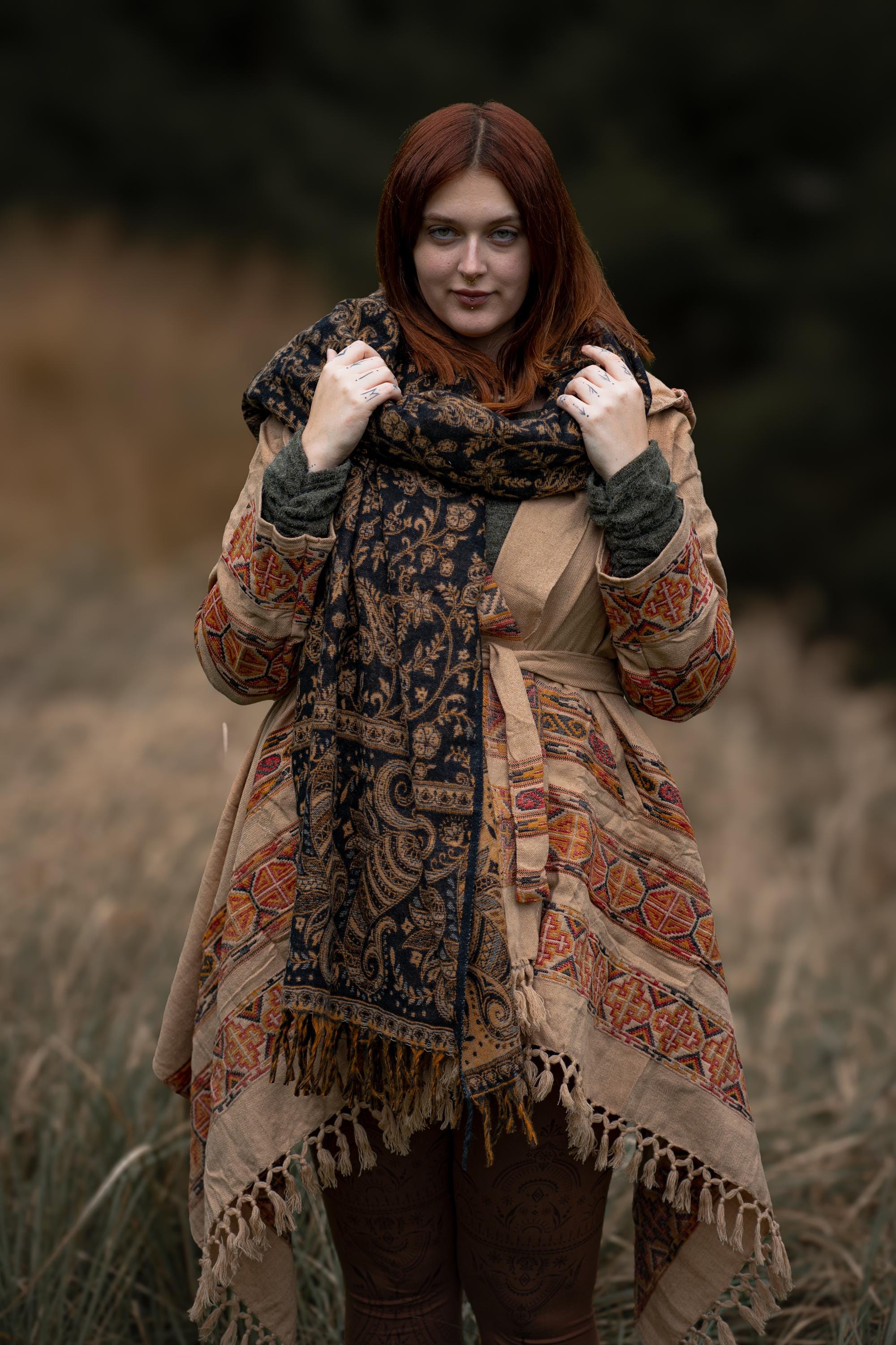 Hooded Geometric Cape Coat • Boho Unisex Shamanic Cloak