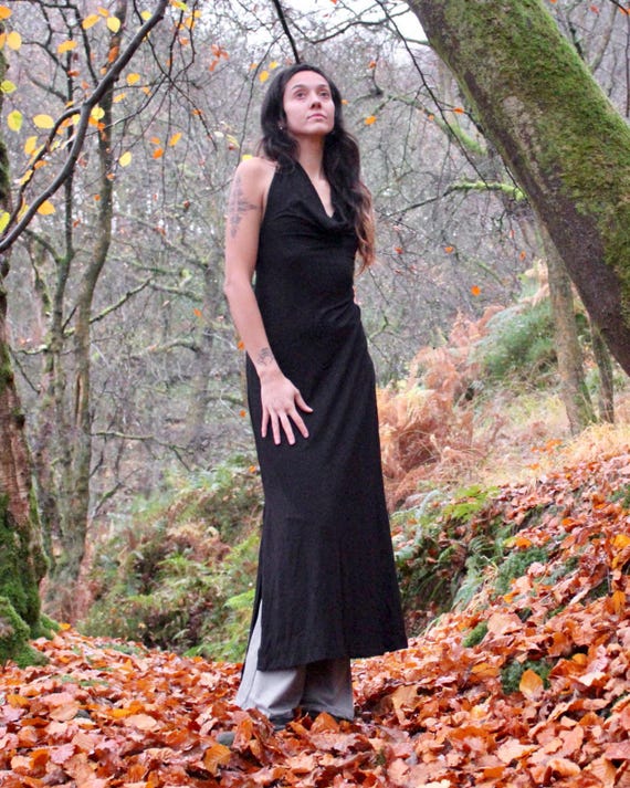 The Chantress Dress  Cowl Neck Midi Dress  Side Split Long Dress  Boho Maxi  Dress Women  Goddess Dance Wear  Backless Dress  Calluna - Etsy