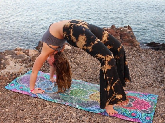 Black Cotton Tie Dye Bell Bottoms Wide Flare Trousers Flared Hot