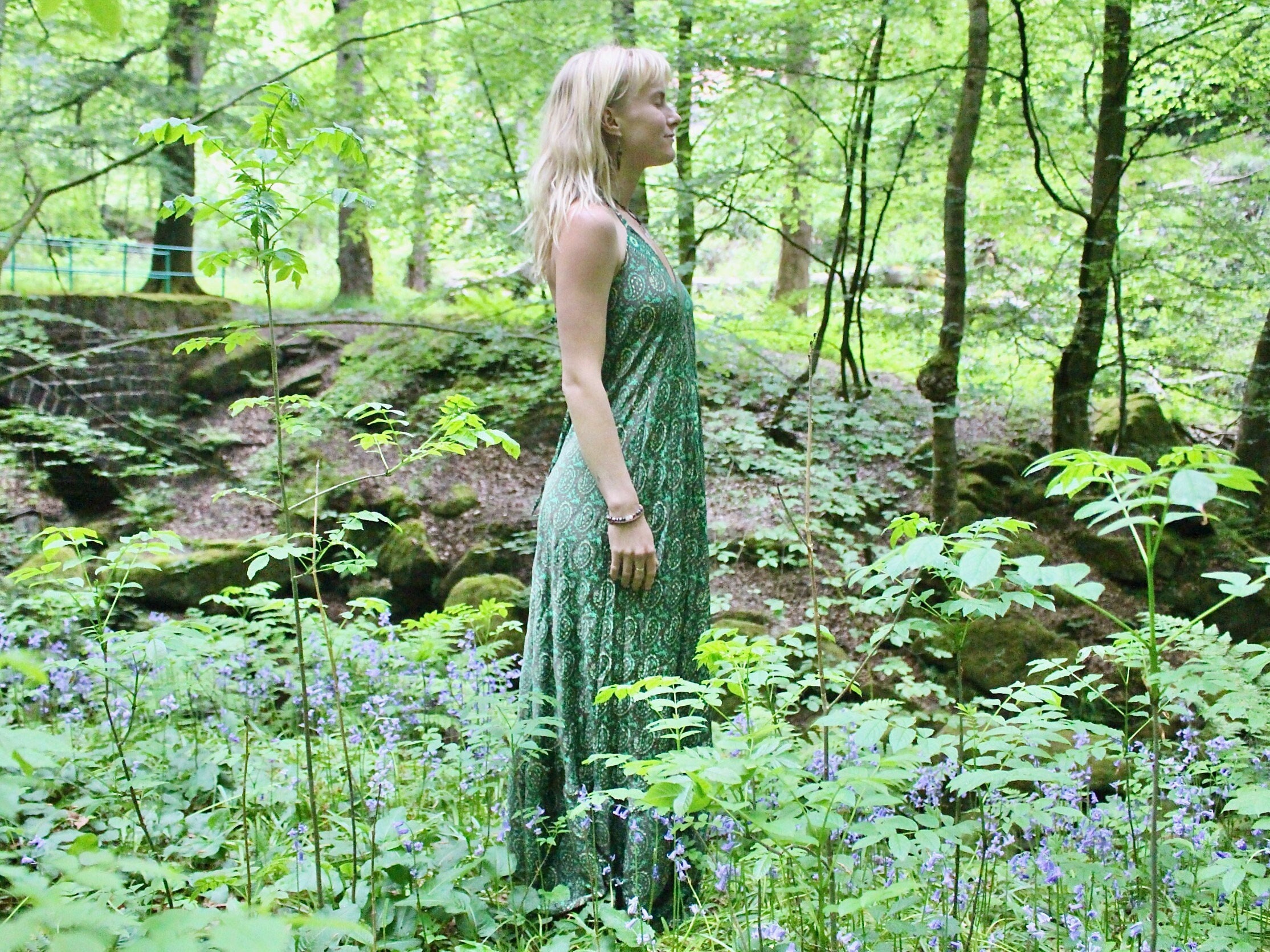 green greek style dress Greek Style Linen Blend Draped Braids Kimono Cover Up Slit Maxi Dress