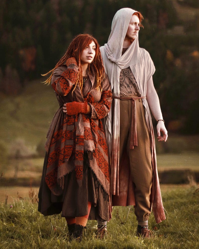 Hooded Geometric Cape Coat • Boho Unisex Shamanic Cloak • Warm Blanket Shawl • Poncho Scarf for Women • Long Festival Earthy Juniper Jacket image 12