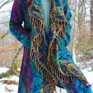 The Enchantment Cloak • Hooded Festival Blanket Cloak • Unisex Paisley Cape Coat • Warm Winter Poncho • Vegan Wool Scarf • Long Boho Shawl image 8