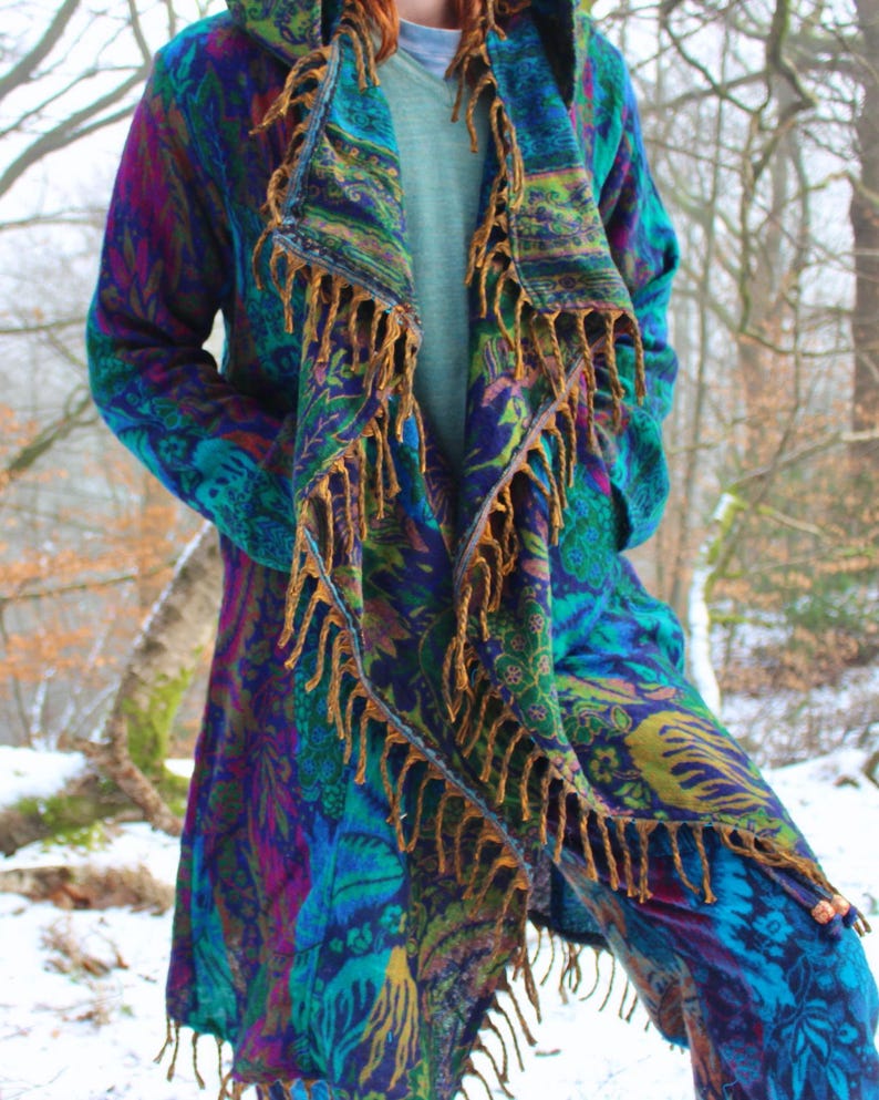The Enchantment Cloak • Hooded Festival Blanket Cloak • Unisex Paisley Cape Coat • Warm Winter Poncho • Vegan Wool Scarf • Long Boho Shawl image 8