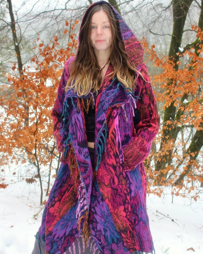 The Enchantment Cloak • Hooded Festival Blanket Cloak • Unisex Paisley Cape Coat • Warm Winter Poncho • Vegan Wool Scarf • Long Boho Shawl image 15