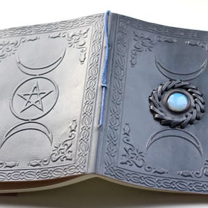 Black Triple Moon Crystal Leather Journal • Blank Witches Spell Book of ...