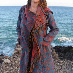 The Enchantment Cloak • Hooded Festival Blanket Cloak • Unisex Paisley Cape Coat • Warm Winter Poncho • Vegan Wool Scarf • Long Boho Shawl image 12