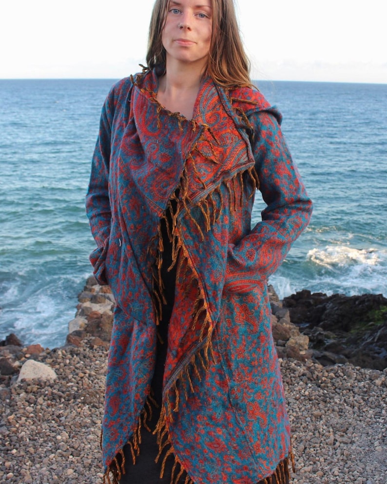 The Enchantment Cloak • Hooded Festival Blanket Cloak • Unisex Paisley Cape Coat • Warm Winter Poncho • Vegan Wool Scarf • Long Boho Shawl image 12