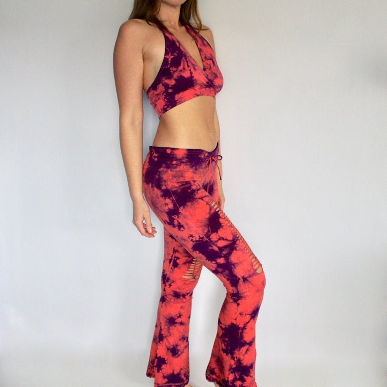 Tie Dye Flared Yoga Pants 8 COLOURS Cotton Leggings Yoga Etsy UK