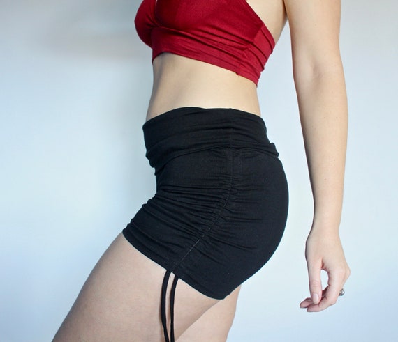 Cinched Booty Shorts Mid High Waist Hot Yoga Pants Sexy Boho